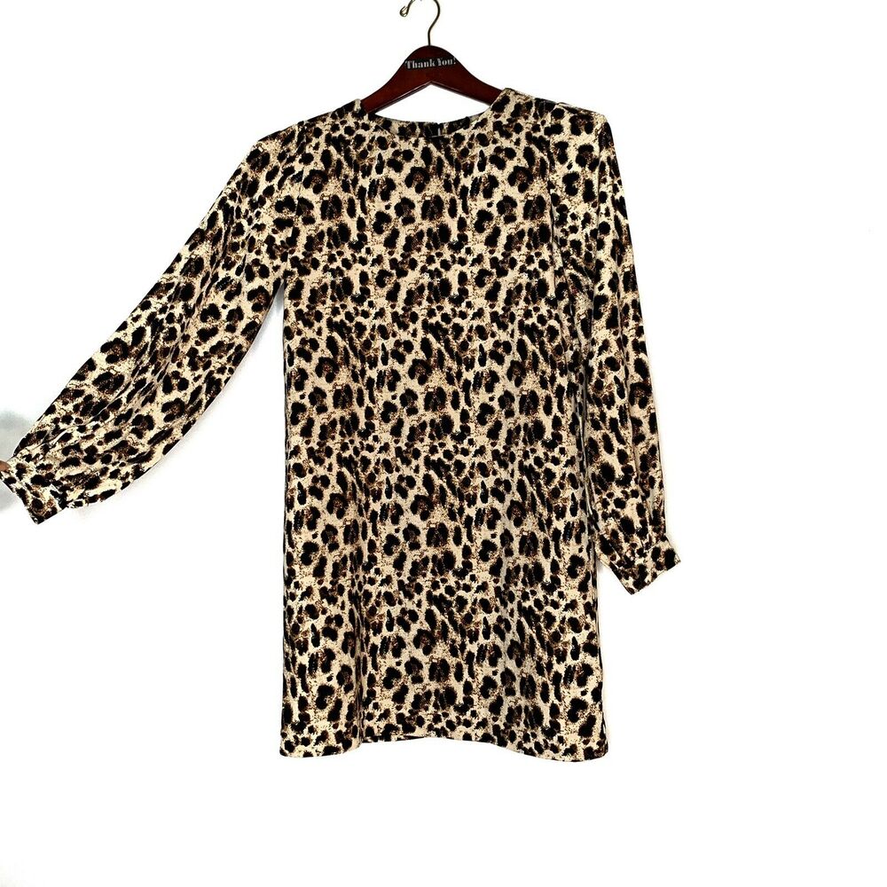 Esmara Heidi Klum Leopard Mini Dress Sz 2 Long Sleeve NWT Cream Black